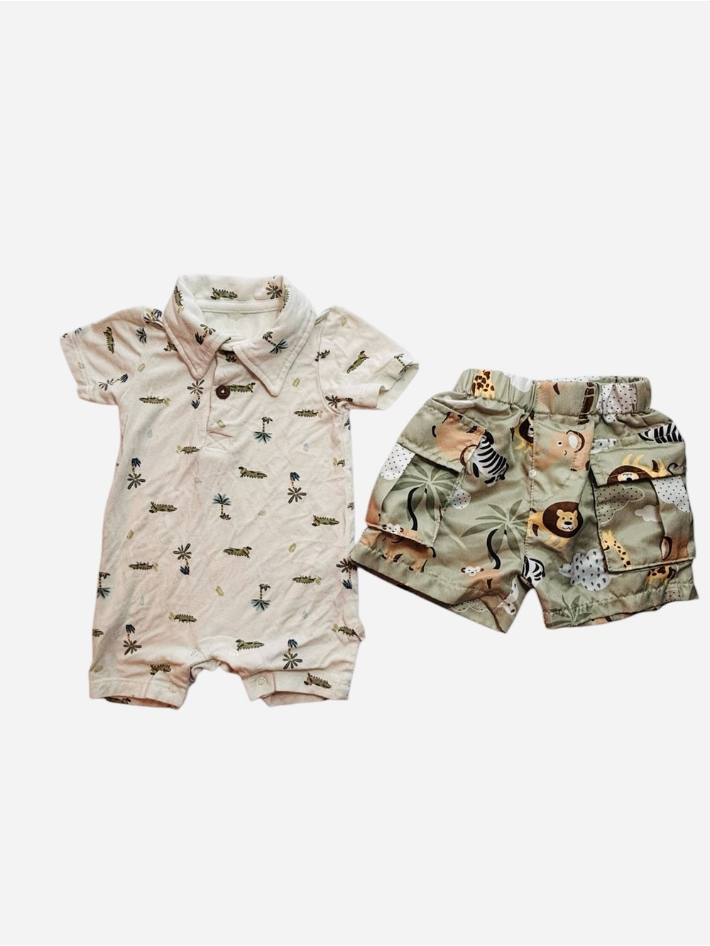Milkberry Off-White Baby Bodysuit and Safari print shorts 0-3M 8 0550